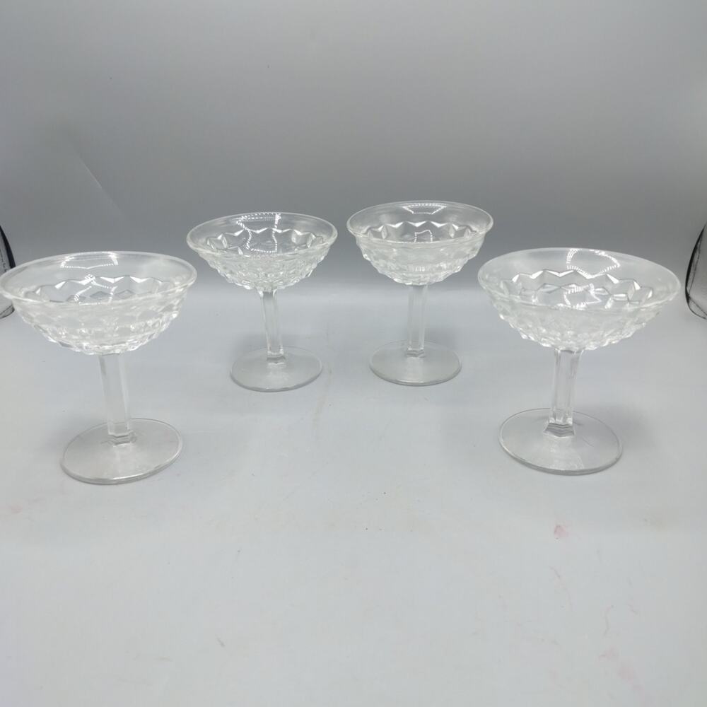 Vintage Fostoria American Clear Cube Footed Champagne/Sherbet Glass 4.5” Set 4
